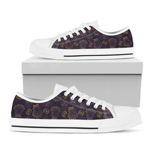 Ornament Tiki Mask Pattern Print White Low Top Sneakers
