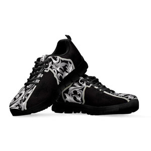 Ornamental Silver Cross Print Black Running Shoes