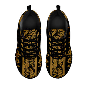 Ornamental Western Damask Print Black Running Shoes