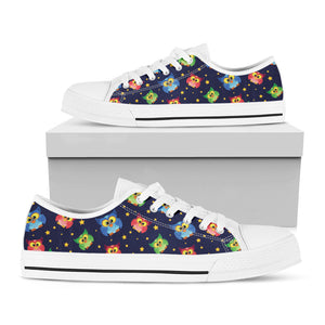 Owl And Star Pattern Print White Low Top Sneakers