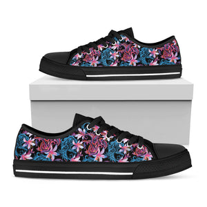 Paisley And Floral Pattern Print Black Low Top Sneakers