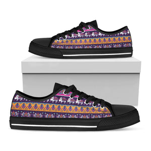 Paisley Elephant Hamsa Pattern Print Black Low Top Sneakers