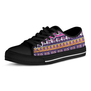 Paisley Elephant Hamsa Pattern Print Black Low Top Sneakers