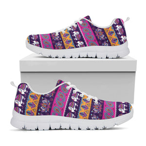 Paisley Elephant Hamsa Pattern Print White Running Shoes