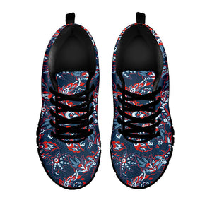 Paisley Floral Bohemian Pattern Print Black Running Shoes