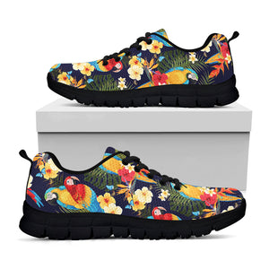 Parrot And Flower Pattern Print Black Running Shoes