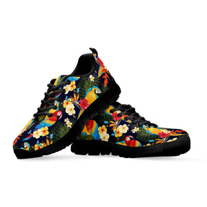Parrot And Flower Pattern Print Black Running Shoes