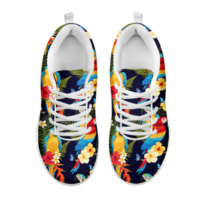 Parrot And Flower Pattern Print White Running Shoes