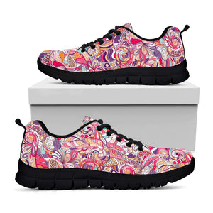 Pastel Bohemian Floral Pattern Print Black Running Shoes