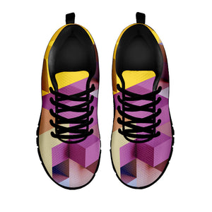 Pastel Geometric Cubic Print Black Running Shoes