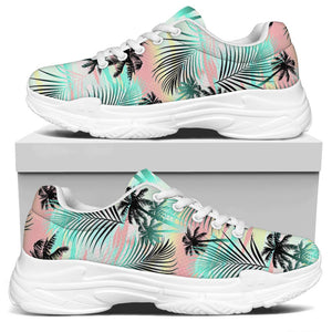 Pastel Palm Tree Pattern Print White Chunky Shoes