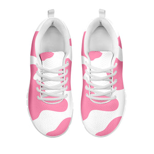 Pastel Pink And White Cow Print White Running Shoes