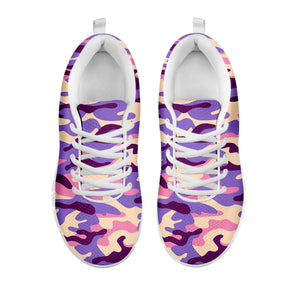 Pastel Purple Camouflage Print White Running Shoes