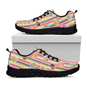 Pastel Striped Cupcake Pattern Print Black Running Shoes