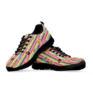 Pastel Striped Cupcake Pattern Print Black Running Shoes