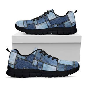 Patchwork Denim Jeans Pattern Print Black Running Shoes