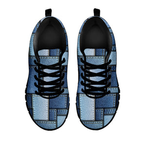 Patchwork Denim Jeans Pattern Print Black Running Shoes