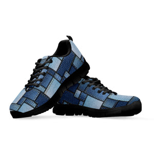 Patchwork Denim Jeans Pattern Print Black Running Shoes