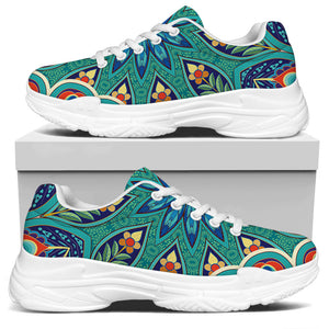 Peacock Feather Floral Pattern Print White Chunky Shoes