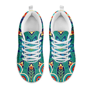 Peacock Feather Floral Pattern Print White Running Shoes