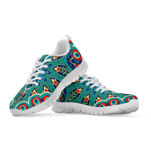 Peacock Feather Floral Pattern Print White Running Shoes