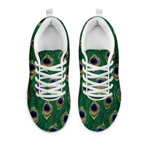Peacock Tail Pattern Print White Running Shoes