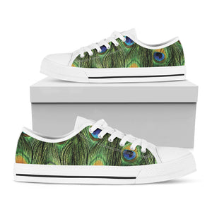 Peacock Tail Print White Low Top Sneakers