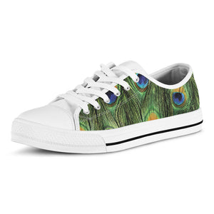 Peacock Tail Print White Low Top Sneakers