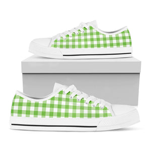 Pear Green And White Gingham Print White Low Top Sneakers