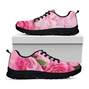 Peony And Rose Print Black Running Shoes