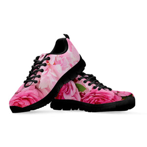 Peony And Rose Print Black Running Shoes