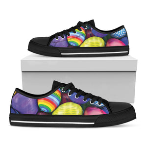 Pile Of Colorful Easter Eggs Print Black Low Top Sneakers