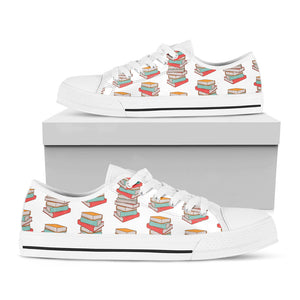Pile Of Reading Books Pattern Print White Low Top Sneakers