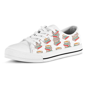 Pile Of Reading Books Pattern Print White Low Top Sneakers