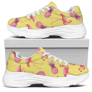Pineapple And Flamingo Pattern Print White Chunky Shoes