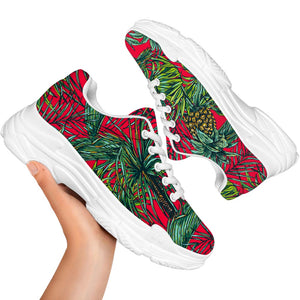 Pineapple Leaves Hawaii Pattern Print White Chunky Shoes