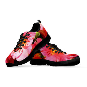 Pink Alstroemeria Print Black Running Shoes
