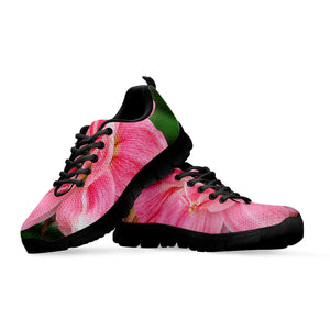 Pink Amaryllis Print Black Running Shoes