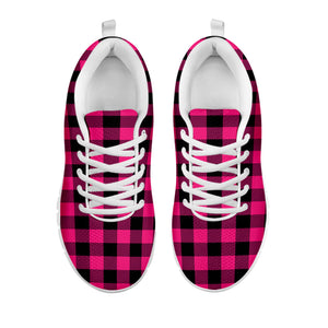 Pink And Black Buffalo Plaid Print White Running Shoes