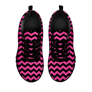 Pink And Black Chevron Pattern Print Black Running Shoes