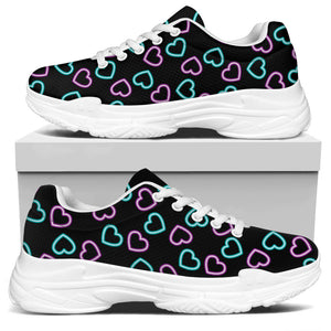 Pink And Blue Lights Heart Pattern Print White Chunky Shoes