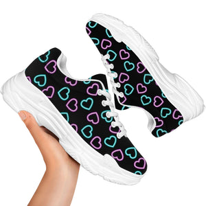 Pink And Blue Lights Heart Pattern Print White Chunky Shoes