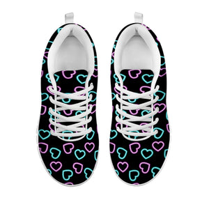 Pink And Blue Lights Heart Pattern Print White Running Shoes