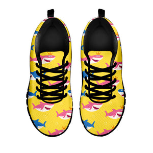 Pink And Blue Shark Pattern Print Black Running Shoes