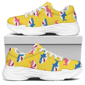 Pink And Blue Shark Pattern Print White Chunky Shoes