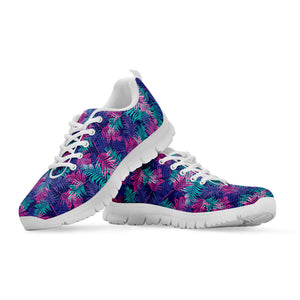 Pink And Blue Tropical Palm Leaf Print White Running Shoes