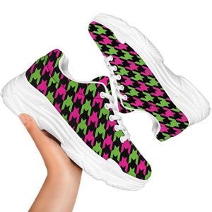 Pink And Green Houndstooth Pattern Print White Chunky Shoes