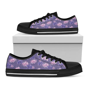 Pink And Purple Japanese Amaryllis Print Black Low Top Sneakers