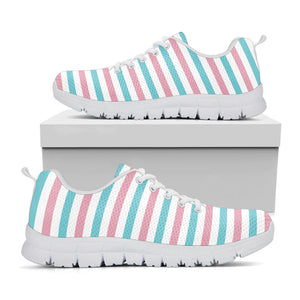 Pink And Teal Striped Pattern Print White Running Shoes