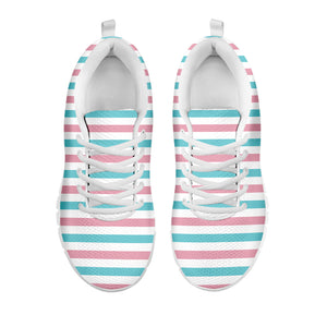 Pink And Teal Striped Pattern Print White Running Shoes